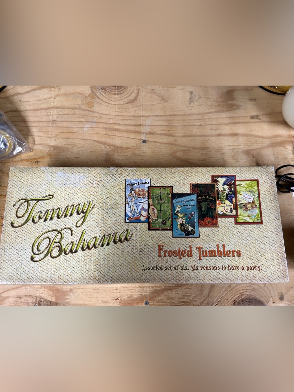 Set Of 6 Tommy Bahama Beach Tiki Frosted Tumblers Highball Glasses 2000 In Box